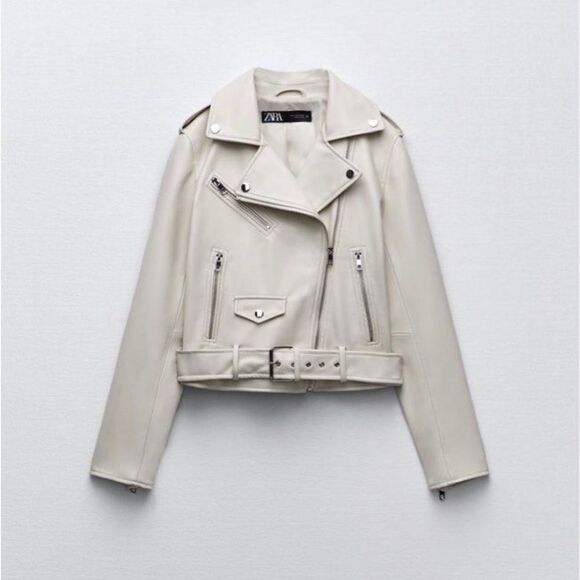 Zara Women’s Cream Faux Biker Leather Jacket NWT - Picture 4 of 6